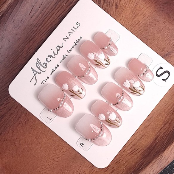Tulipanes rosas-Uñas postizas hechas a mano
