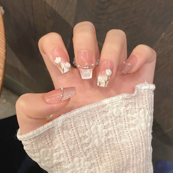 Tulipes roses-Ongles Press On