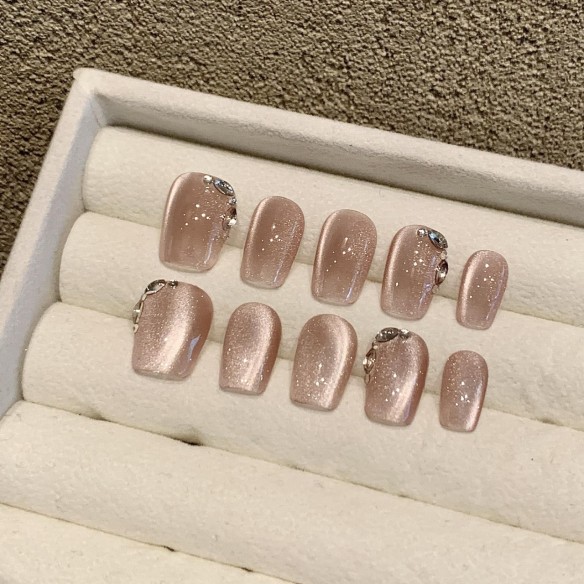 Cuarzo Rosa- Uñas postizas press on