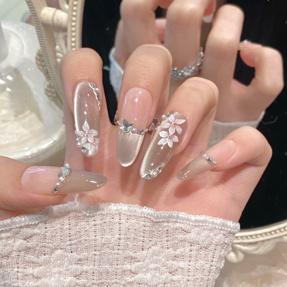 Flores de primavera-uñas postizas press on