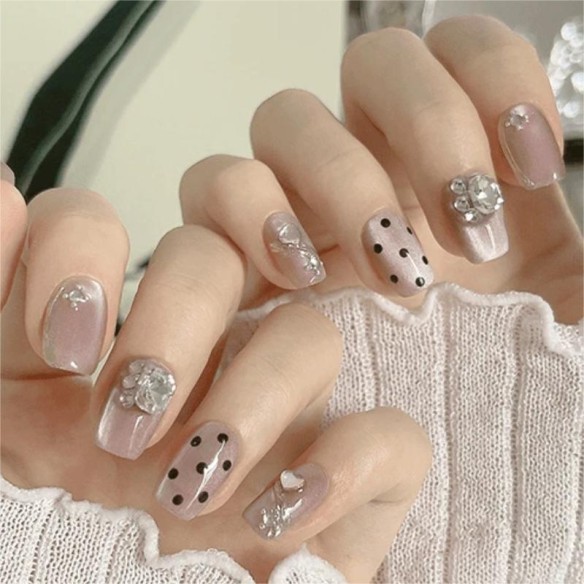 Bolinhas e Laços - Unhas Postiças Press on