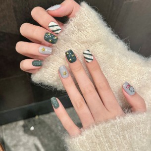 Canne de Noël- Ongles Press On