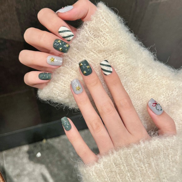 Canne de Noël- Ongles Press On