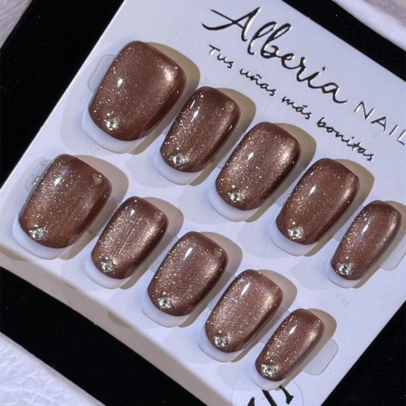 Café con Diamantes- Uñas Postizas Press On