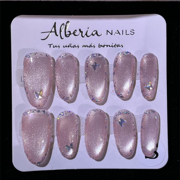 Mariposa Rosa- Uñas Press on