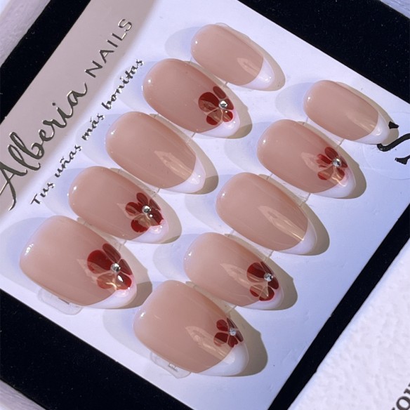 Frenchie Flor- Uñas Press On