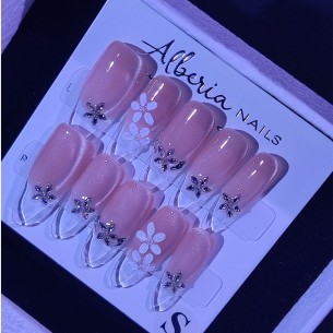 Flor de cristal- Uñas Press On 2